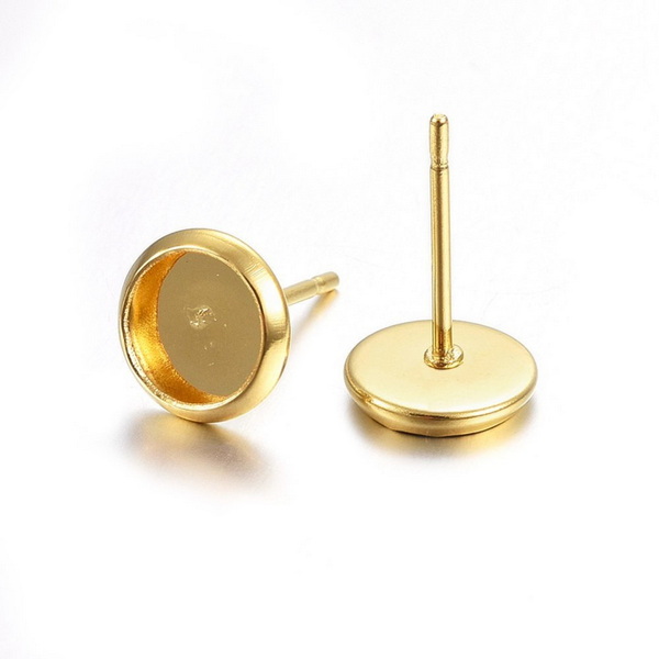 Tortite cercei otel inoxidabil 304 placate cu aur 18K, 13x12mm, pt.cabochon 10mm 2 buc