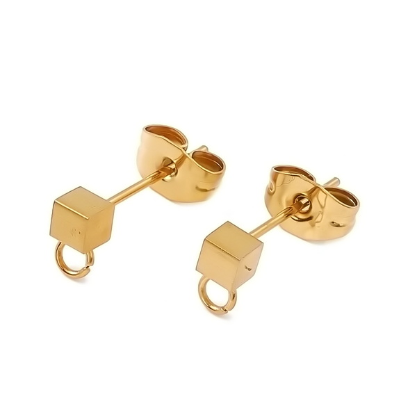 Tortite cercei otel inoxidabil 304 auriu, cubice, 6x3x3mm 2 buc