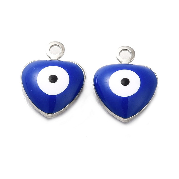 Pandantiv otel inoxidabil 304, emailat albastru cu ochi Horus, inima 10x8x4mm 1 buc