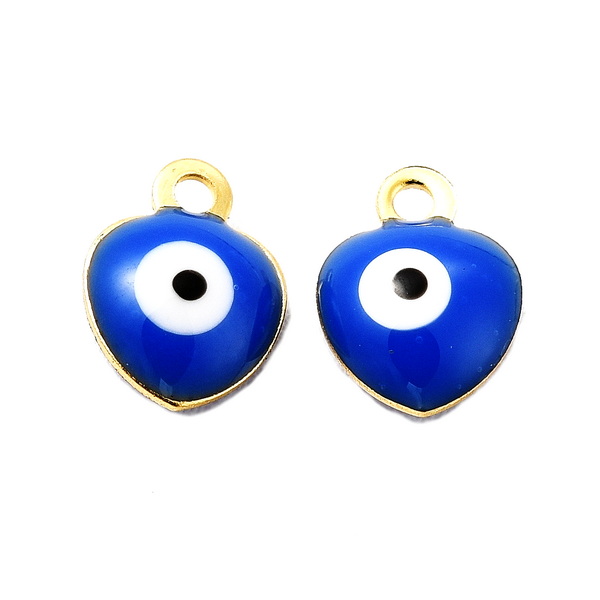 Pandantiv otel inoxidabil 304 auriu, emailat albastru cu ochi Horus, inima 8x6x3mm 1 buc