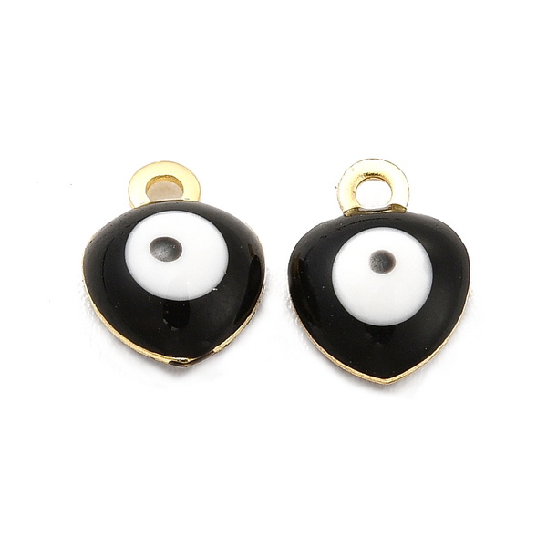 Pandantiv otel inoxidabil 304 auriu, emailat negru cu ochi Horus, inima 8x6x3mm 1 buc