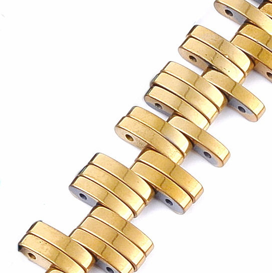 Hematit electroplacat auriu, cu 2 orificii, 10x2.5x3mm 1 buc