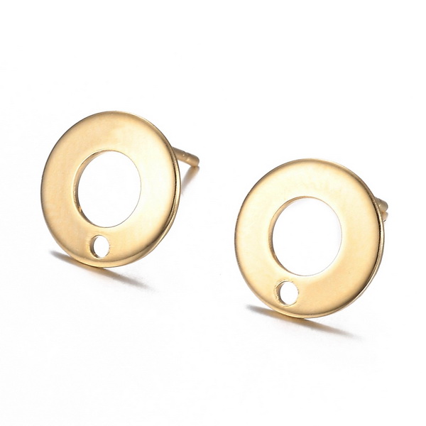 Tortite cercei otel inoxidabil 304 placate cu aur 18K, rotunde de 10mm 2 buc