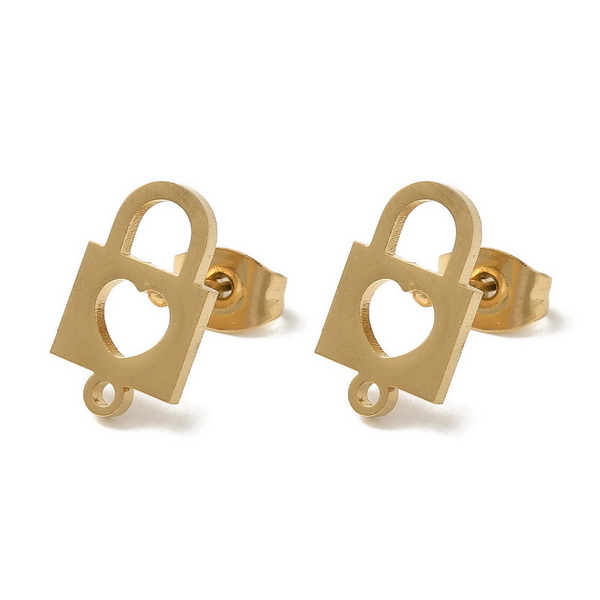 Tortite cercei otel inoxidabil 304 auriu, IP(placat cu ioni), cu lacat si inima, 13x8mm
 2 buc