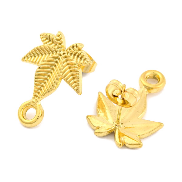 Tortite cercei otel inoxidabil 304 IP(placat cu ioni) cu aur 18K, frunza 20x15mm
 2 buc