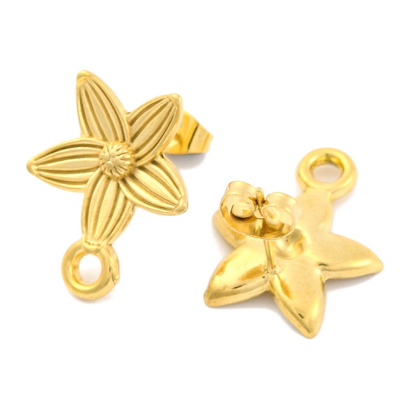 Tortite cercei otel inoxidabil 304 IP(placat cu ioni) cu aur 18K, floare 19x16mm
 2 buc