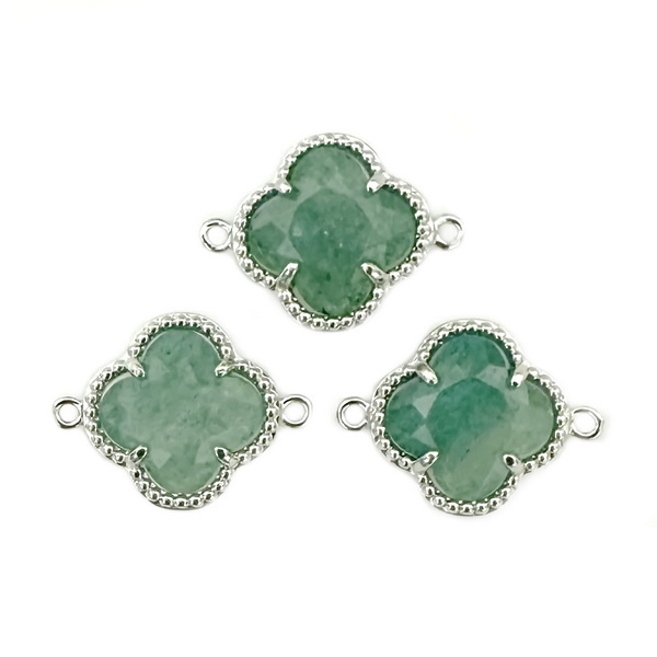 Conector/link pe baza argintie, cu aventurin, floare 21x16x6mm 1 buc