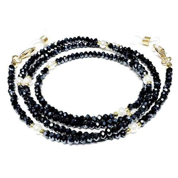 Colier ochelari 75cm, cristale negru-hematit de 4x3mm 1 buc