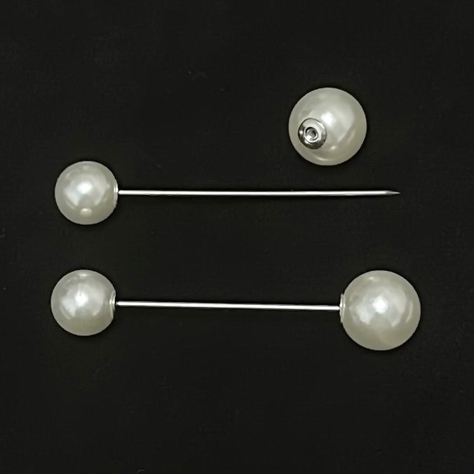 Ace brosa, argintiu inchis, 54x1.2mm, perle plastic crem de 10mm si 12mm 1 buc
