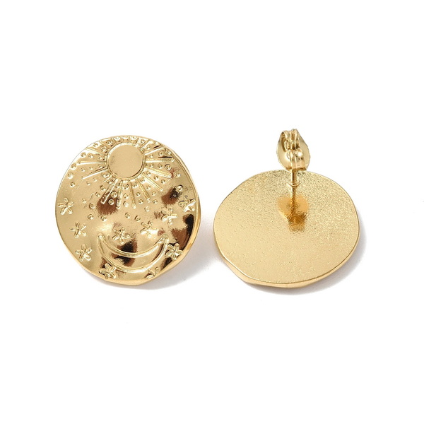 Cercei otel inoxidabil 304 placat IP cu aur 18K (IP-placat cu ioni), soare, luna si stele, 20mm 1 pereche