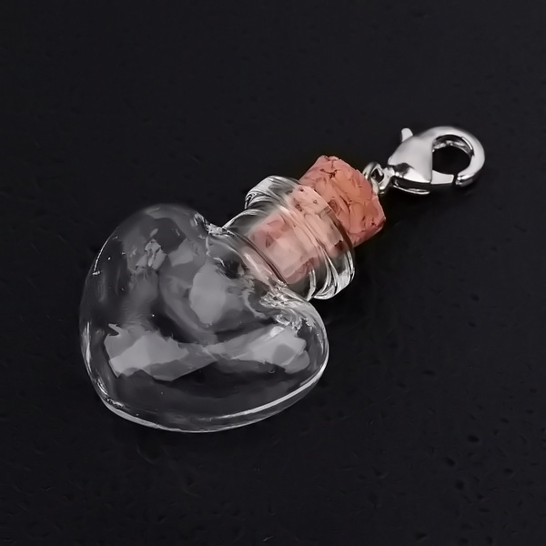 Pandantiv sticla inima 45mm cu lobster argintiu inchis 1 buc