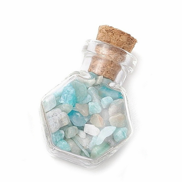 Pandantiv sticla, hexagonal, 31x20x11mm, cu chips turcoaz 1 buc