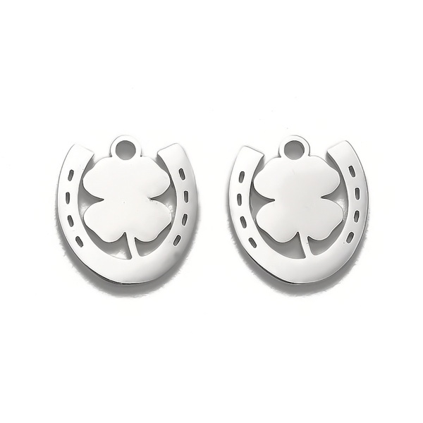 Pandantiv otel inoxidabil 316, potcoava cu trifoi, 14x12x1mm 1 buc