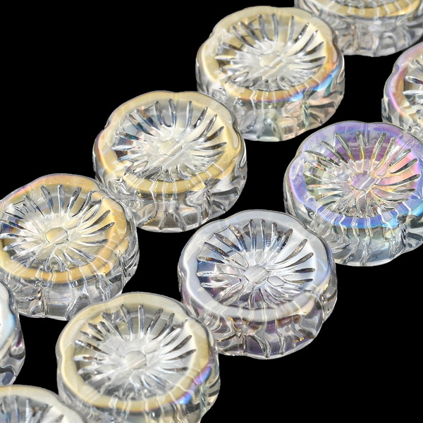 Cristale transparente electroplacate AB, floare 14x14x5.5mm 1 buc