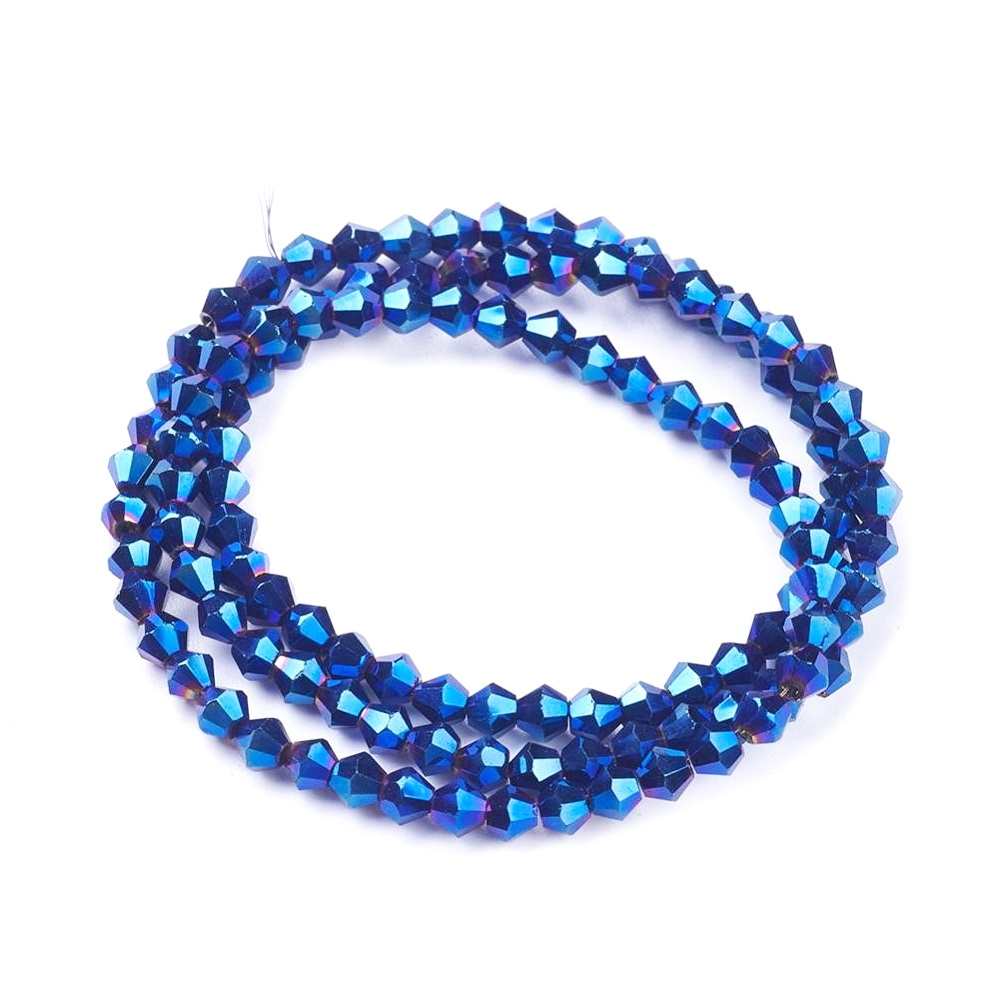 Cristale biconice 4mm, electroplacate albastru metalizat-sir 78 buc 1 buc
