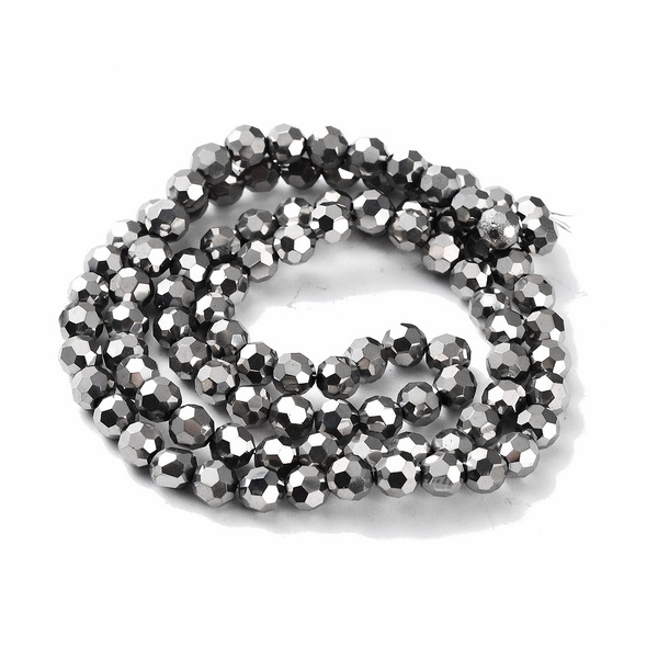 Cristale rotunde 6mm, electroplacate argintiu (gri) metalizat-sir 94 buc 1 buc