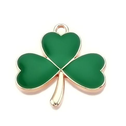 Pandantiv auriu, trifoi verde 22x22x3mm 1 buc