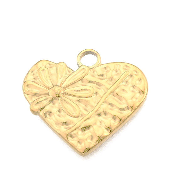 Pandantiv otel inoxidabil 201, placat IP(placat cu ioni) cu aur 18K, inima 20x19x2mm 1 buc