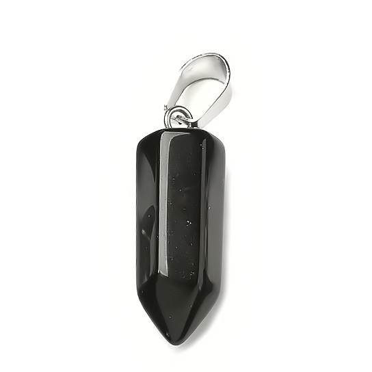 Pandantiv obsidian negru cu accesoriu otel inoxidabil 201, 26x8mm 1 buc