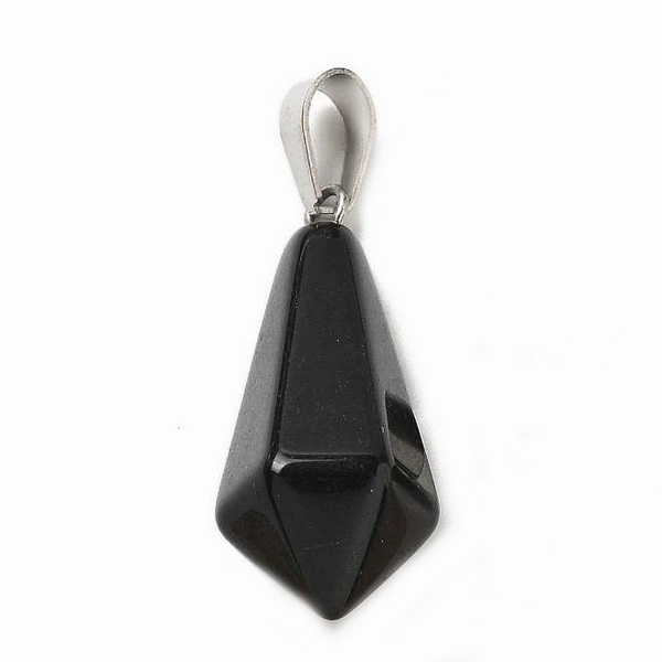 Pandantiv obsidian negru, fatetat, forma glont 27~30x13mm 1 buc