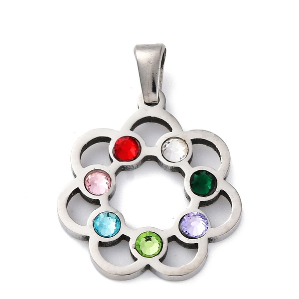 Pandantiv otel inoxidabil 304, chakra, cu rhinestone, floare 22x20x3mm 1 buc