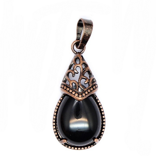 Pandantiv obsidian cu accesoriu cupru, lacrima 31x15mm 1 buc