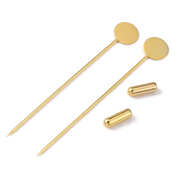 Suport brosa, auriu, 72x1mm, platou 10mm-cu dop metalic 1 buc