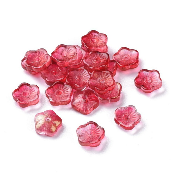 Cristale rosii cu glitter auriu, floare 8x3mm 1 buc