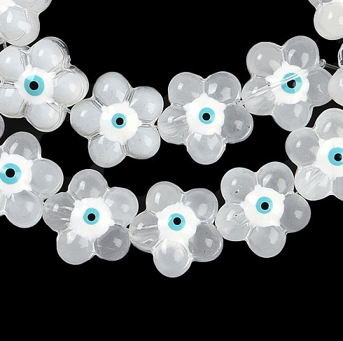Cristal sticla cu ochi emaiat, floare alba, 14x15x8mm 1 buc
