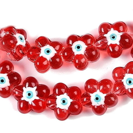Cristal sticla cu ochi emaiat, floare rosie, 14x15x8mm 1 buc
