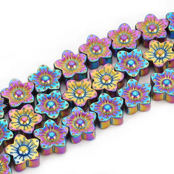 Margele hematit electroplacate multicolor, floare 10x10x4mm 1 buc