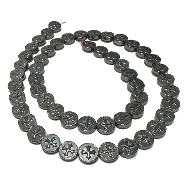 Hematit cu basorelief cruce, moneda 8x3mm-sir 50 buc 1 buc