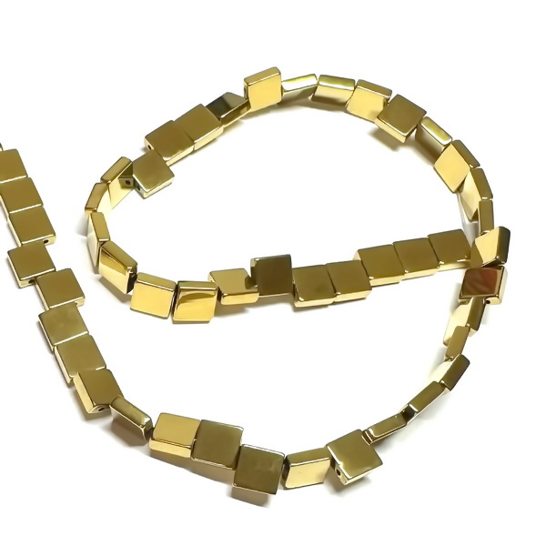 Hematit patrat cu 2 orificii, auriu, 7.5x7.5x2.5mm-sir 51 buc 1 buc