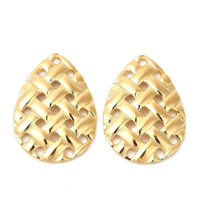 Pandantiv otel inoxidabil 304 placat cu aur 18K, texturat, lacrima 24x17x2.5mm 1 buc
