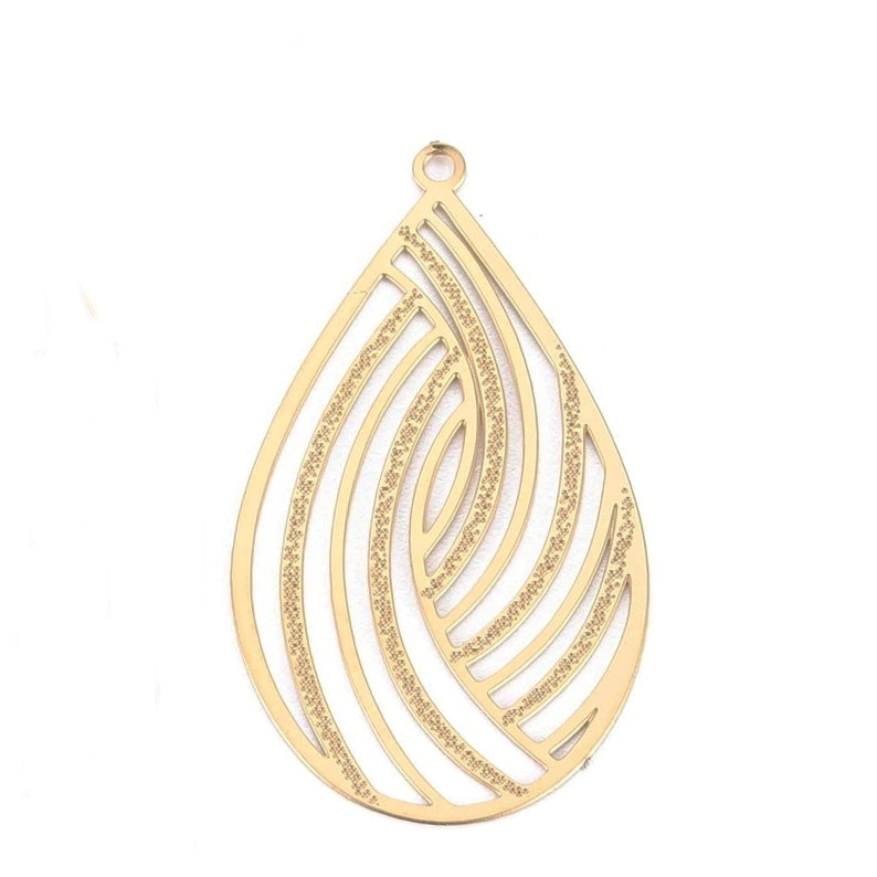 Pandantiv otel inoxidabil 304, placat cu aur 18K, lacrima 33x19x0.4mm 1 buc