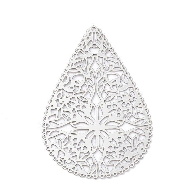 Pandantiv otel inoxidabil 201 non tarnish, gravat, lacrima 40x27x0.3mm 1 buc