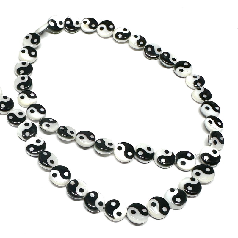 Perle sidef alb cu negru, YiN SI YANG, 8x3mm-sir 48 buc 1 buc