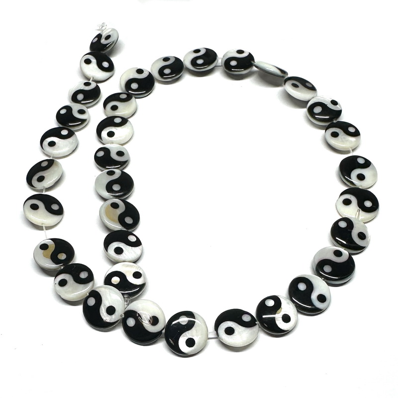 Perle sidef alb cu negru, YiN SI YANG, 12x3mm-sir 34 buc 1 buc