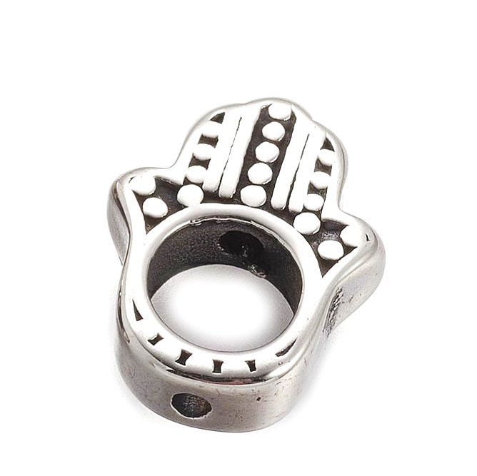 Distantier otel inoxidabil 304, argintiu antichizat, mana Hamsa 15x12x4mm 1 buc