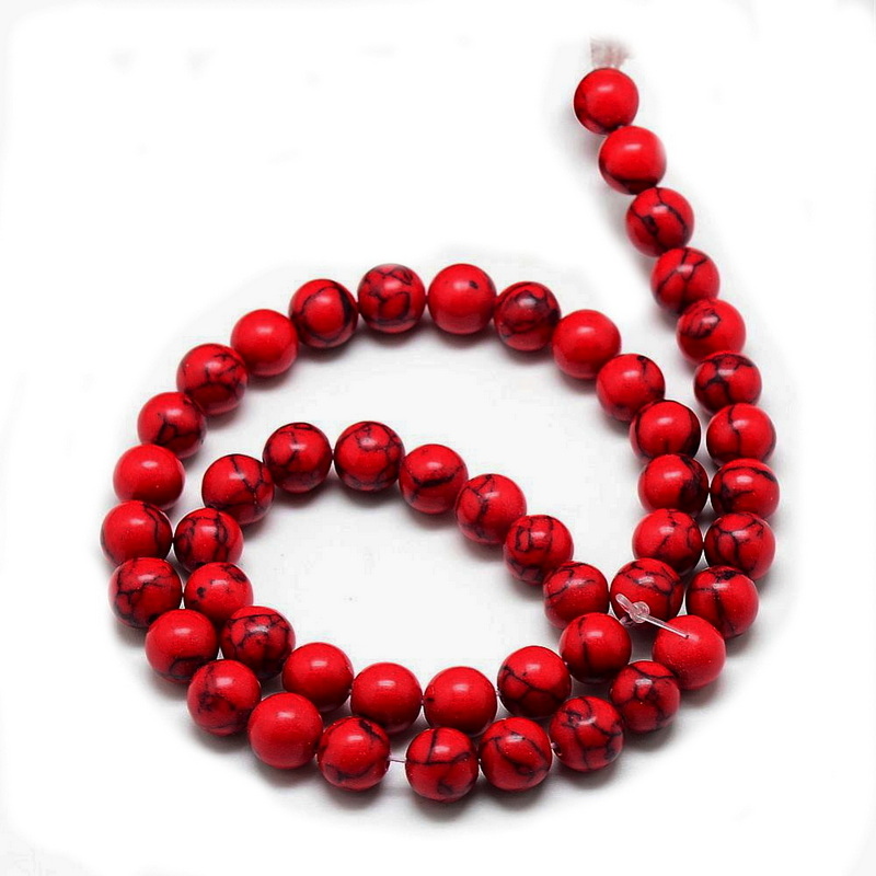 Turcoaz colorat rosu, 8 mm, orificiu 1.5mm-sir 47 buc 1 buc
