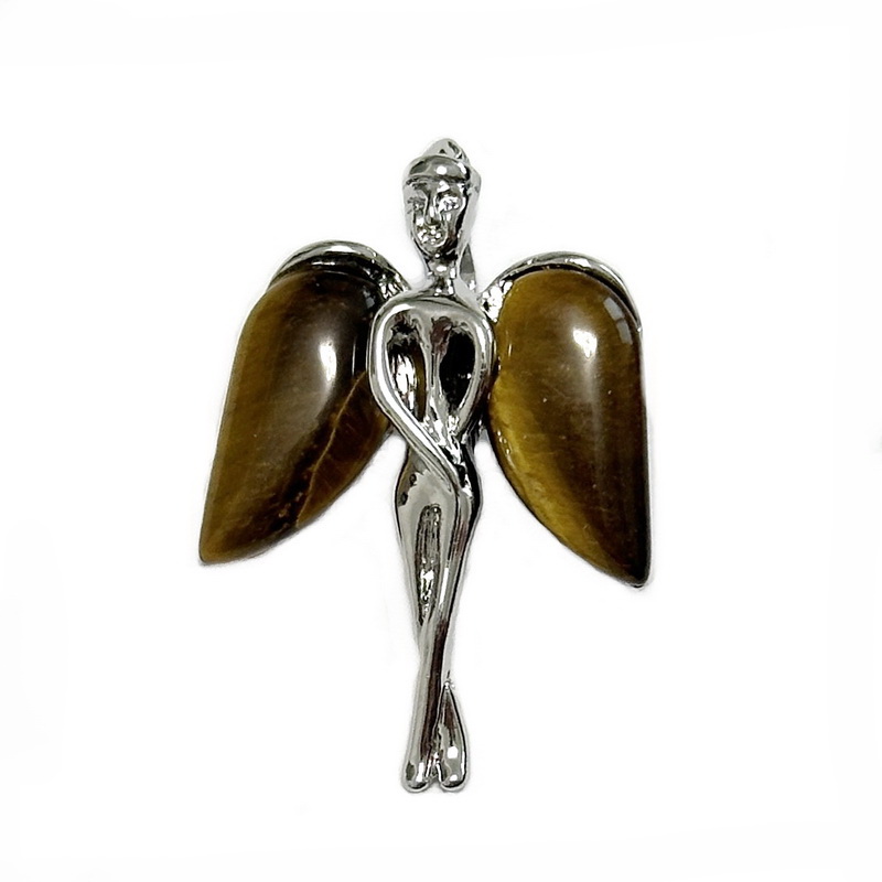 Pandantiv fecioara cu aripi ochi de tigru, 34x22mm 1 buc