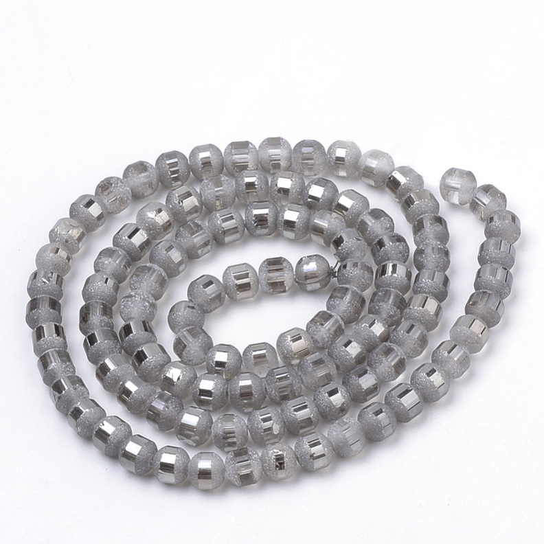 Margele sticla gri electroplacate, frosted, sfete 6mm-sir 100 buc 1 buc