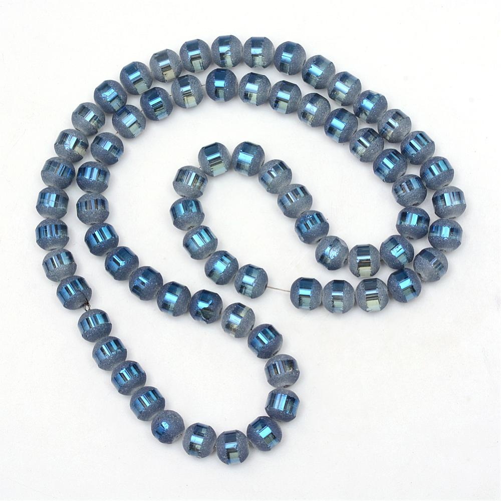 Margele sticla albastru-cobalt, electroplacate, frosted, sfete 6mm-sir 100 buc 1 buc