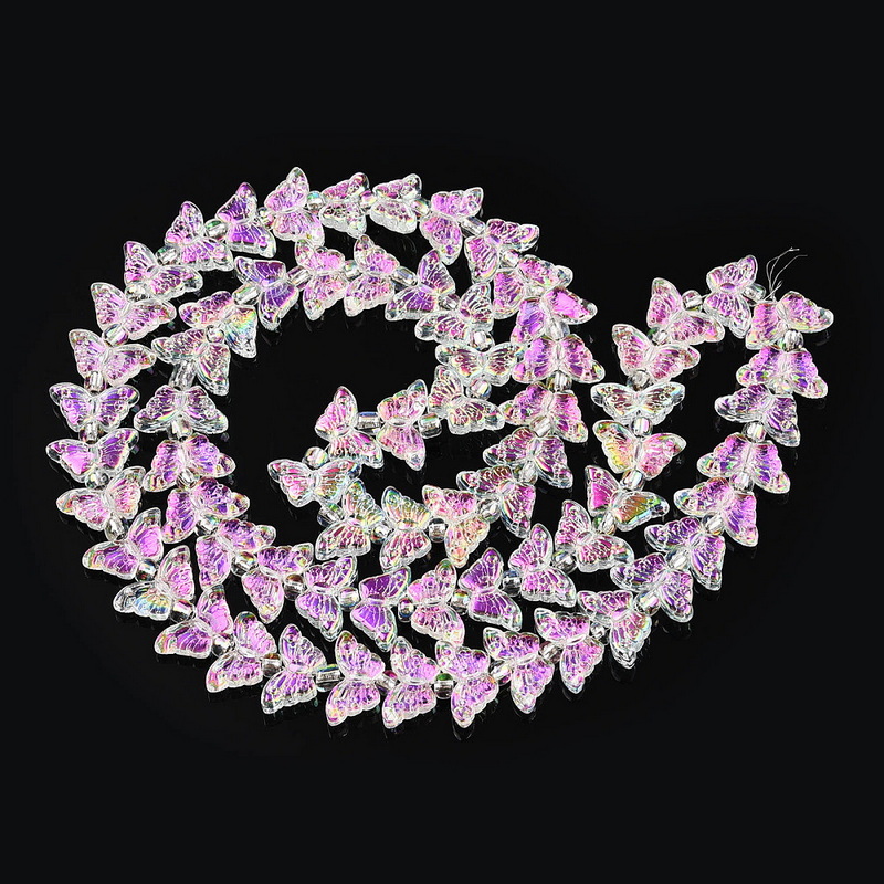 Margele sticla transparenta electroplacata magenta, fluturi 15x8x4mm-sir 66-69 buc 1 buc