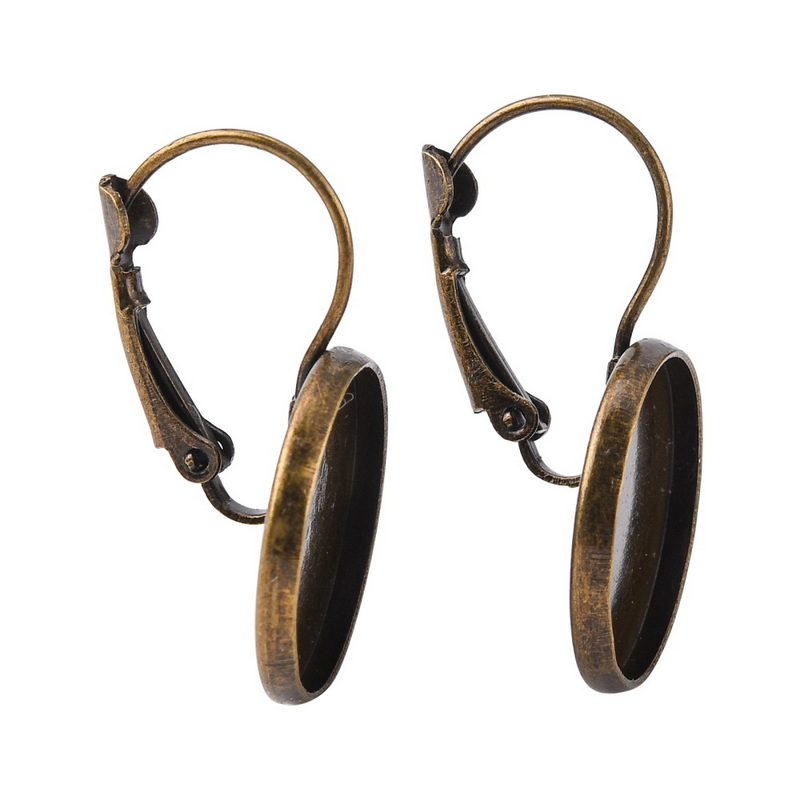 Tortite cercei, cabochon, culoare bronz, cu inchidere la spate 30x18mm, pt.cabochon 16mm 2 buc