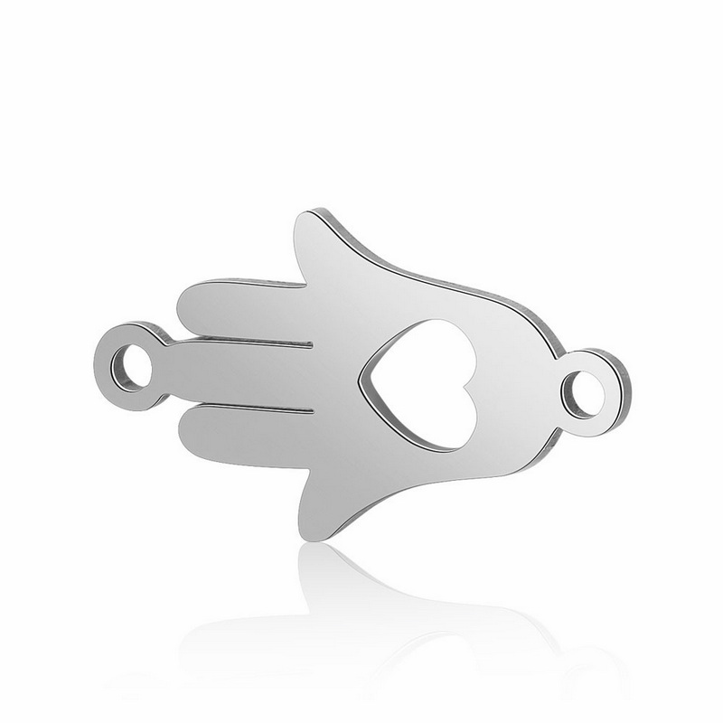 Conector/link otel inoxidabil 201, argintiu inchis, mana Hamsa 17x10x0.8mm 1 buc