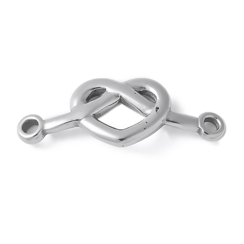 Conector/link otel inoxidabil 304, argintiu inchis, inima cu nod, 32x12x2.5mm 1 buc