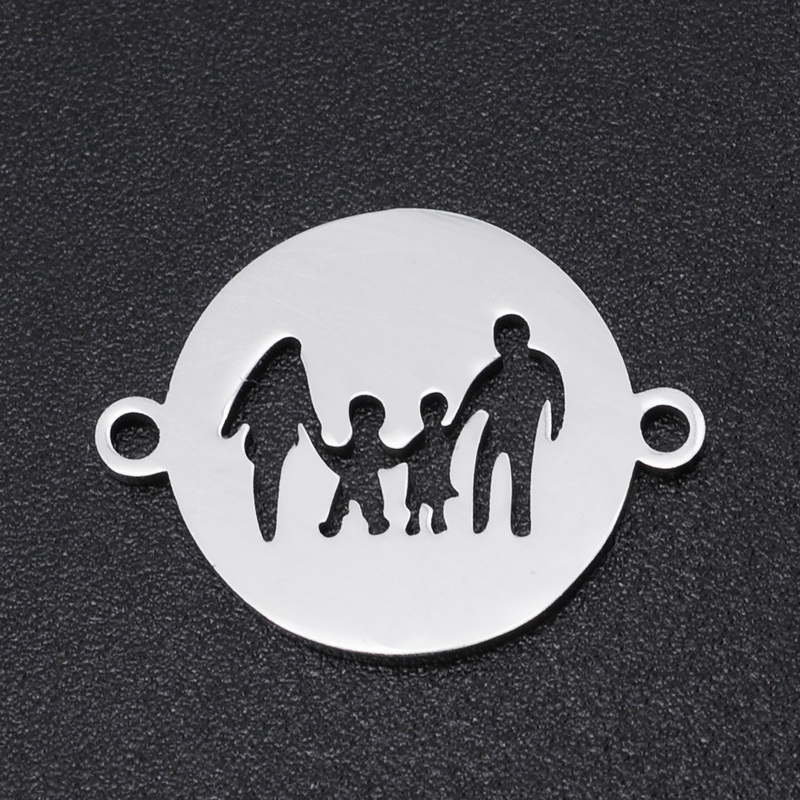 Conector/link otel inoxidabil 201, argintiu inchis, familie, 19x14x1mm 1 buc