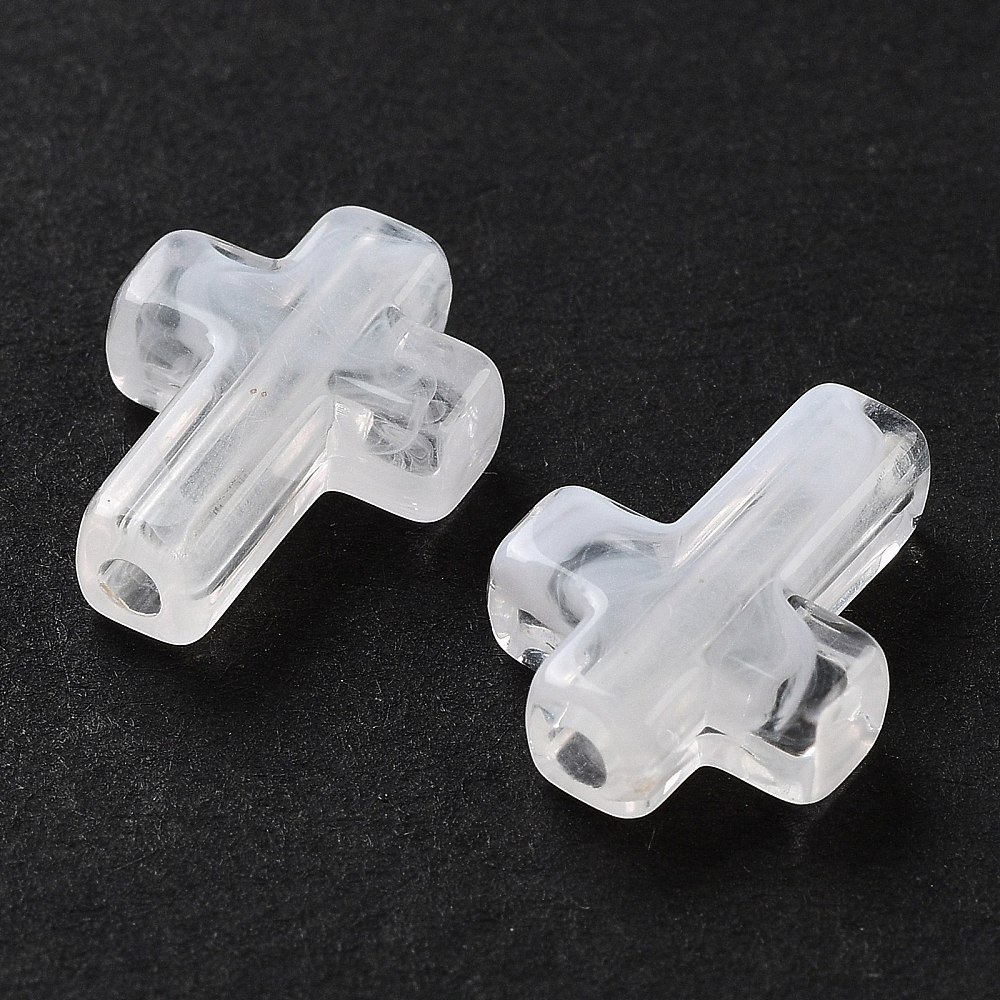 Cruce plastic alb. imitatie agata alba,16x12x4mm 1 buc