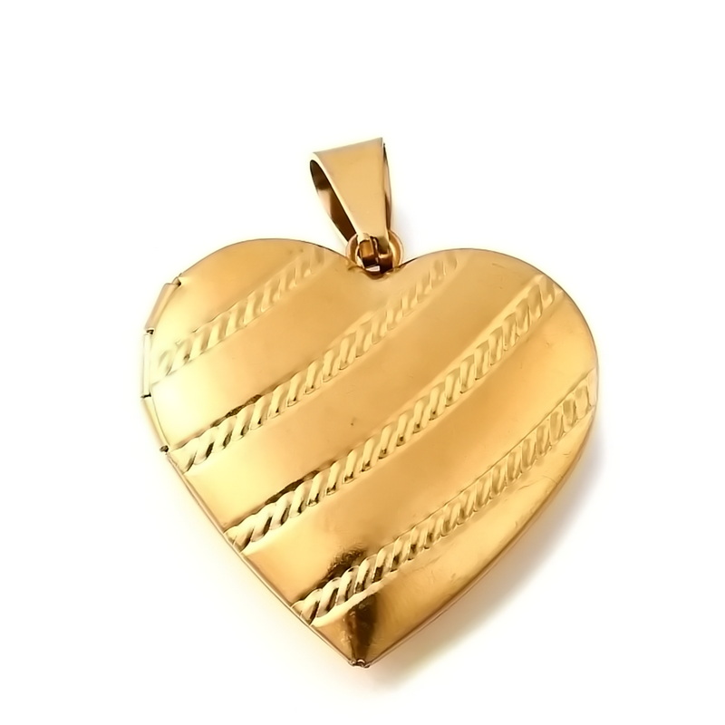 Pandantiv otel inoxidabil 316 auriu, care se deschide, inima 29x29x7.5mm 1 buc